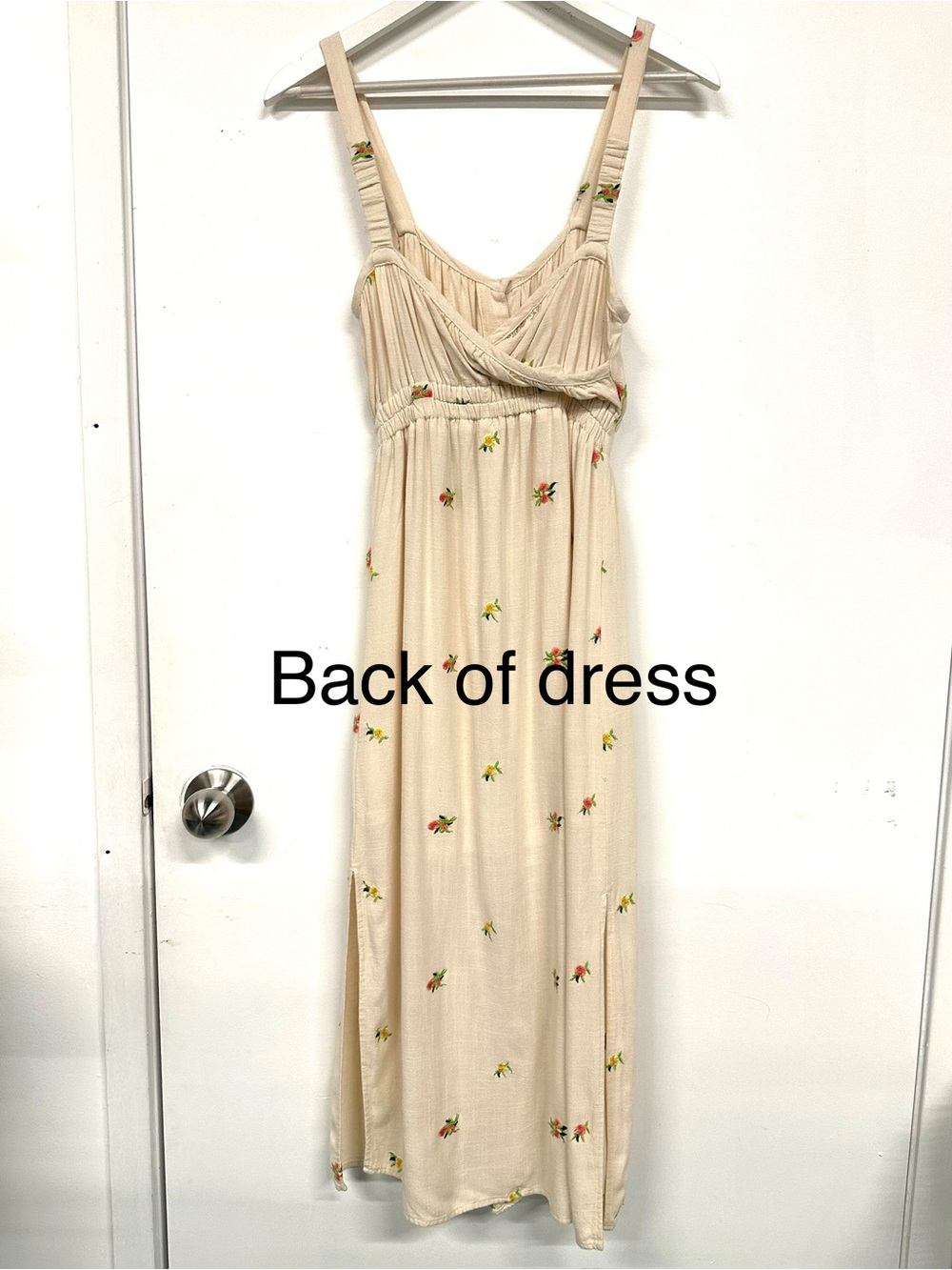 Cream Floral Midi Sundress Button Front Black Tape Dex Small Summer embroidered - Picture 3 of 10